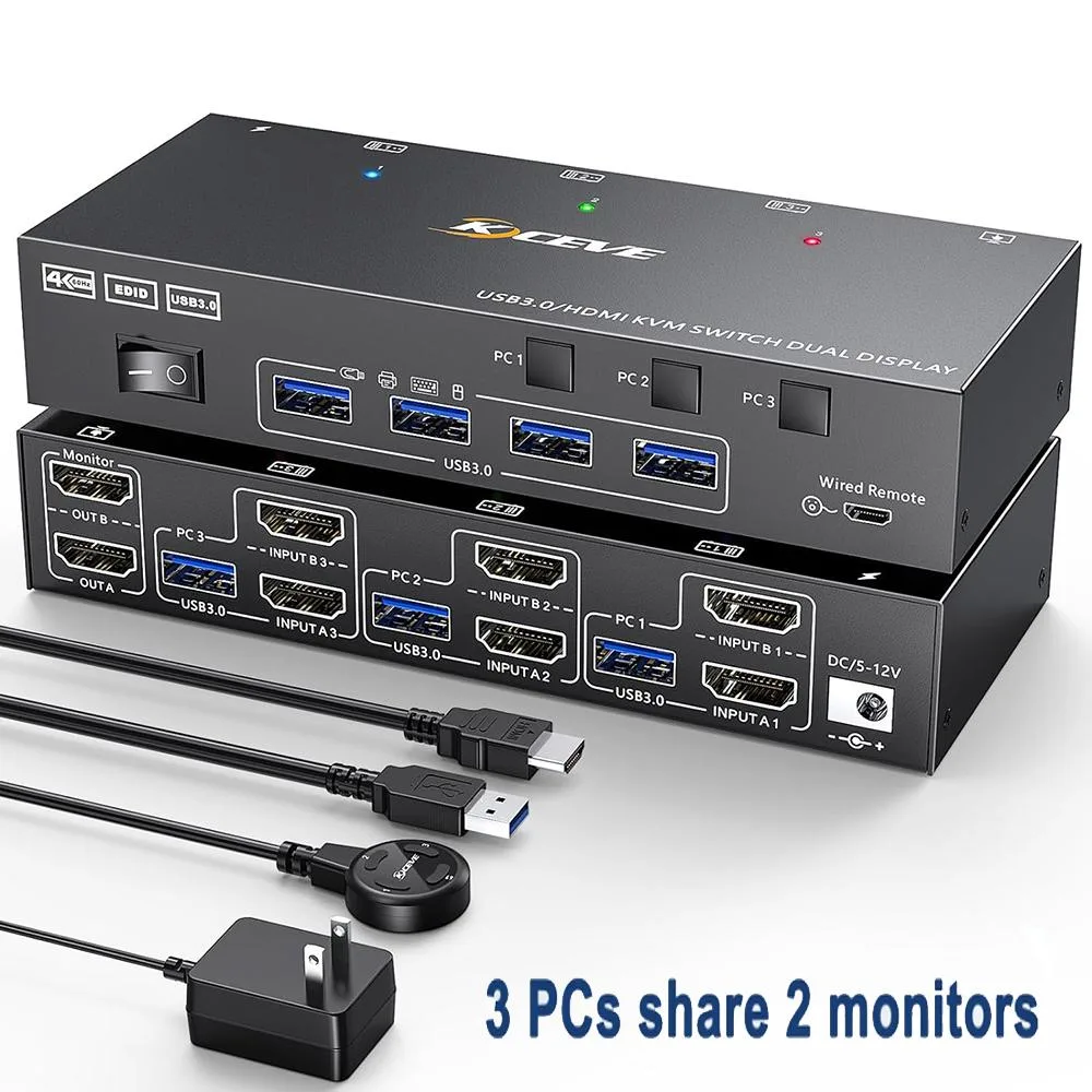 IHDAPP IHDAPP USB 3.0 HDMI KVM Switch 3 in 2 Out 4K@60Hz — product photo