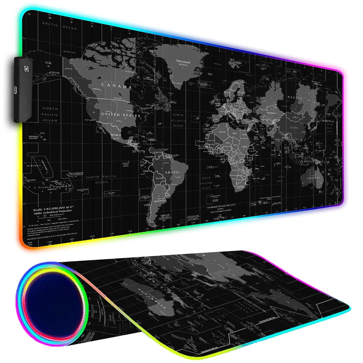 KEHIPI KEHIPI RGB Mouse Pad 31.5 x 11.8 in Black World Map — product photo