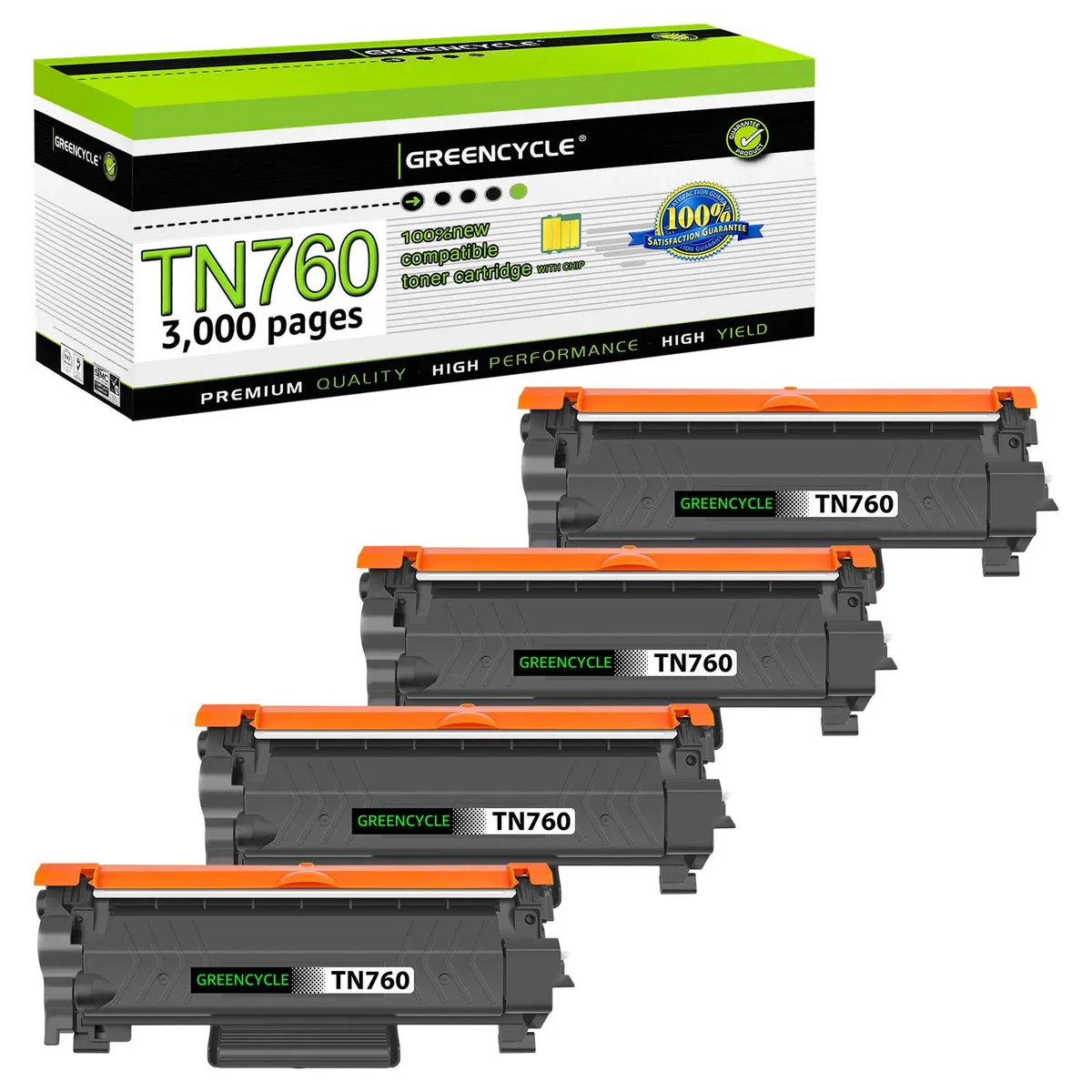 GREENCYCLE GREENCYCLE TN760 TN730 Black Toner Cartridge 4 Pack 3000 Pages — product photo