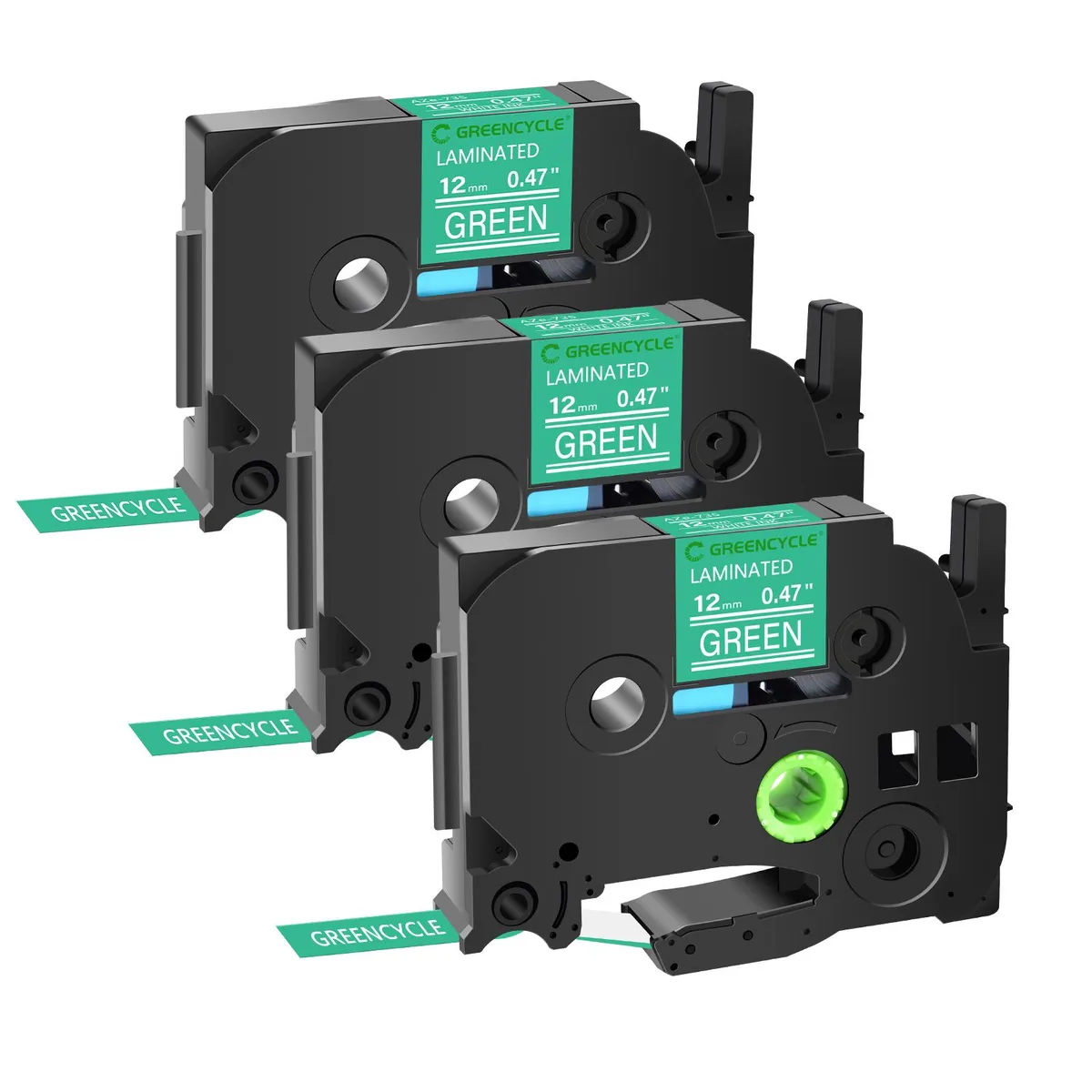 GREENCYCLE GREENCYCLE TZe-735 12mm White on Green Laminated Label Tape 3 Pack — product photo