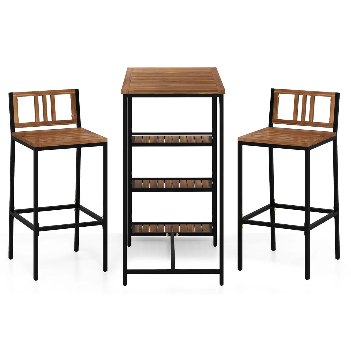SlickBlue SlickBlue 3-Piece Acacia Wood Bar Set with 3-Tier Shelf, Metal Frame, Natural — product photo