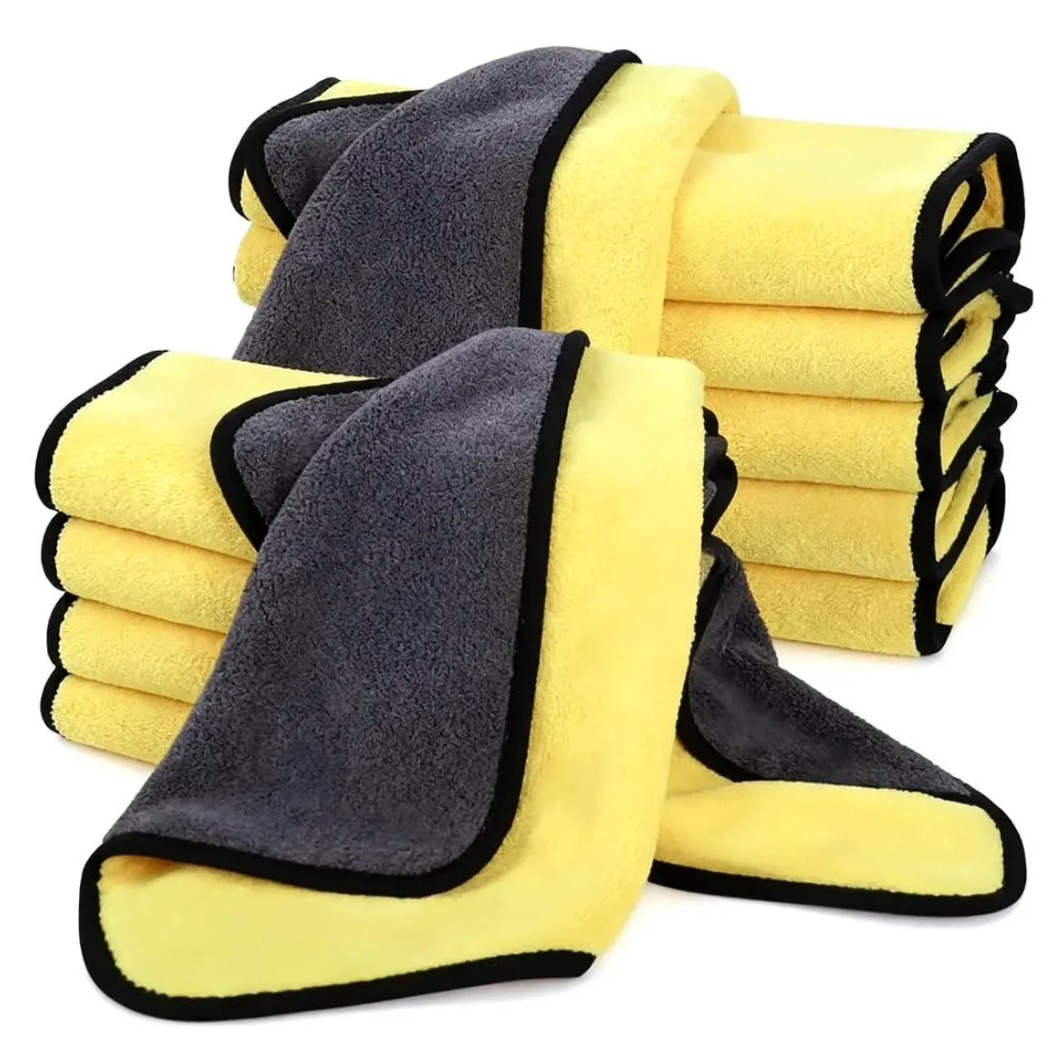 10 Pack Microfiber Towels Yellow Grey 11.8x15.7 Interior Care — product photo