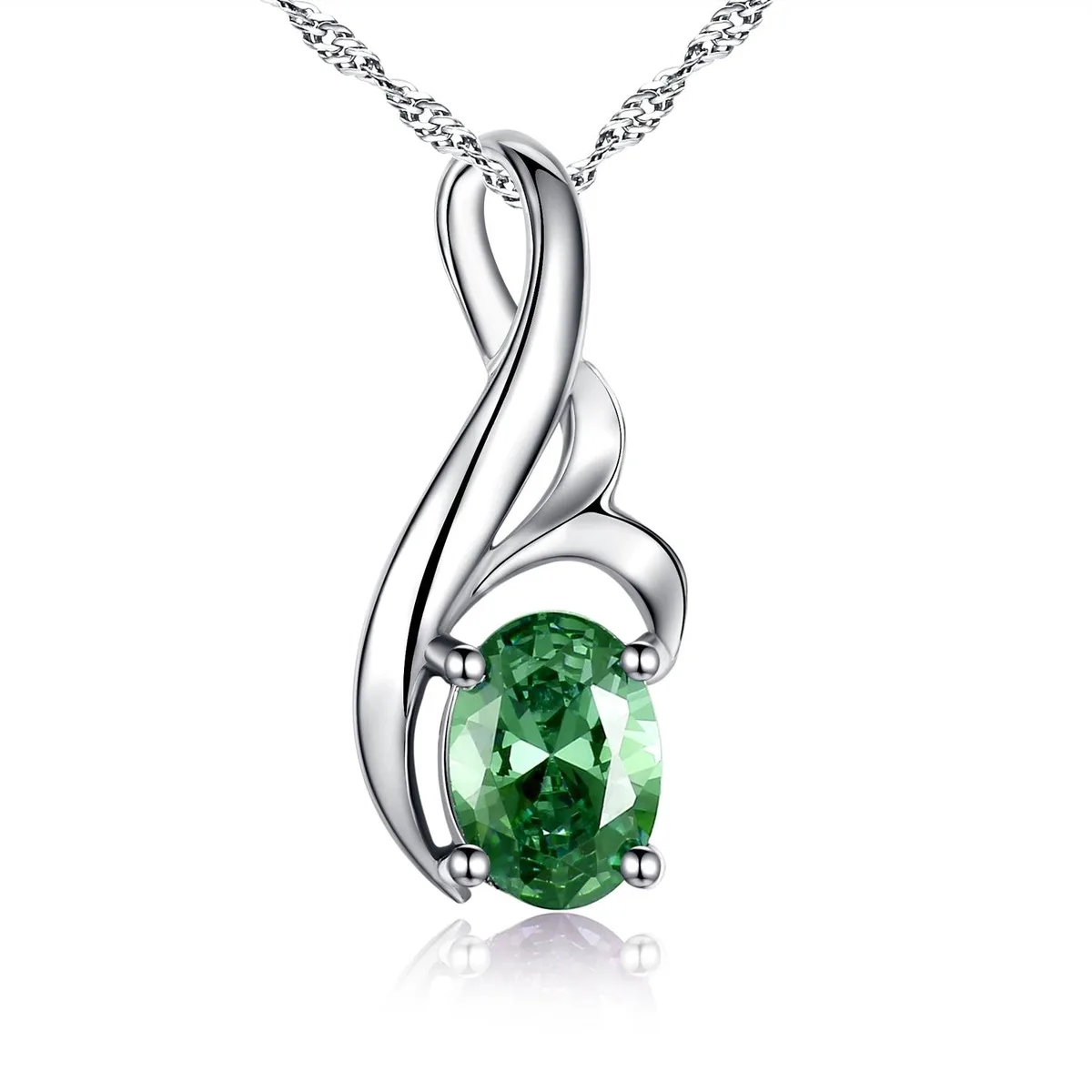 Mabella Fashion Mabella Fashion Sterling Silver Oval Cut Simulated Emerald Necklace 18 in — product photo