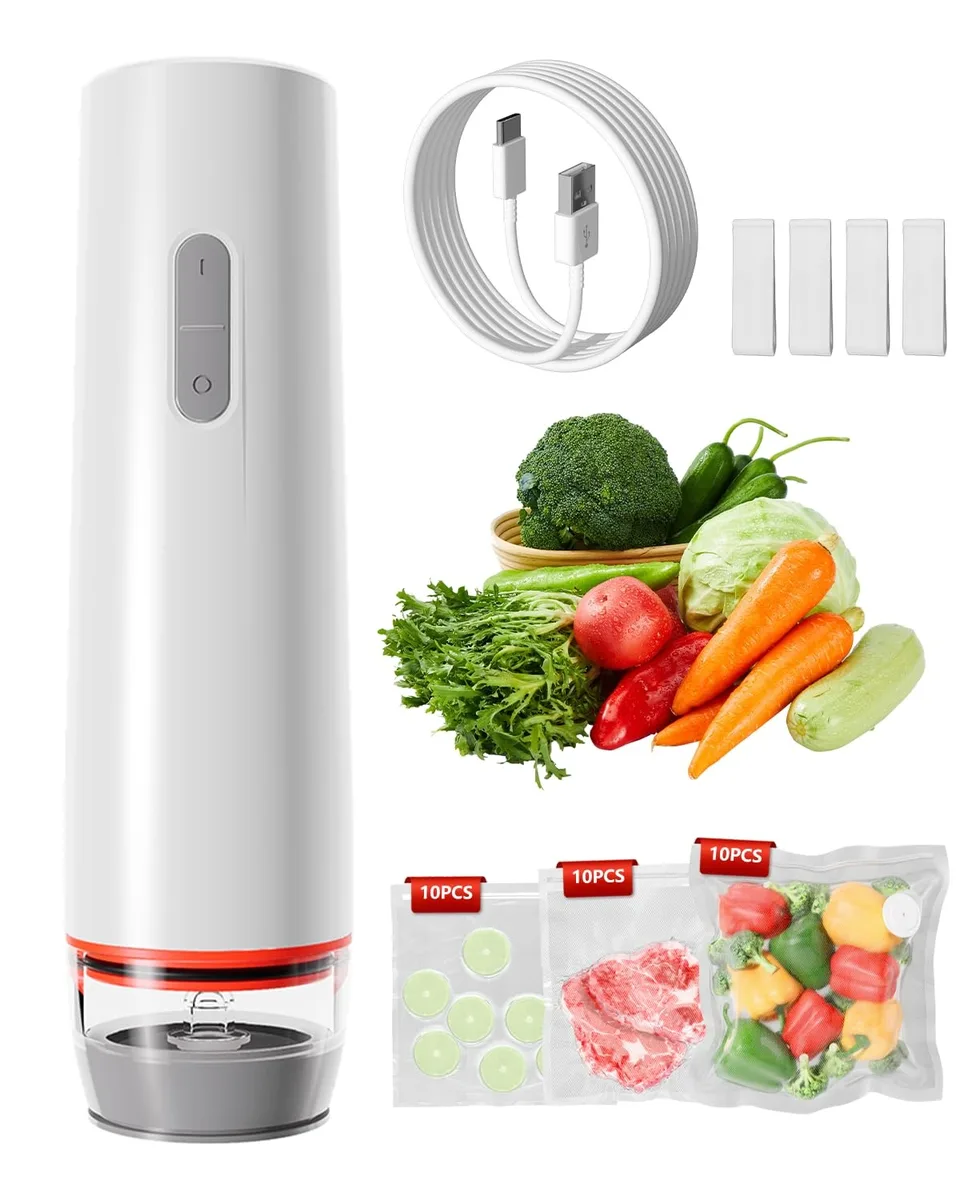  Jcuumld Handheld Vacuum Sealer VM06 White with 30 Bags — product photo