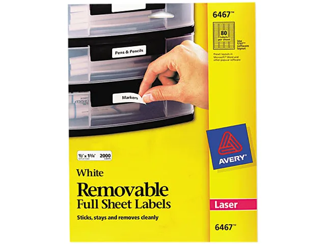 Avery Avery 6467 Removable Inkjet Laser ID Labels White 2000 Pack — product photo
