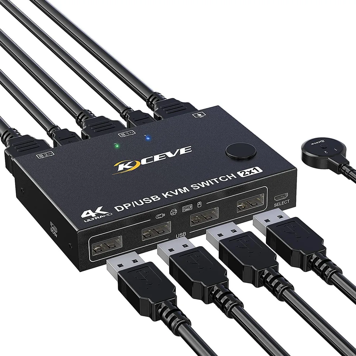 WRIARICH WRIARICH 2-Port DisplayPort KVM Switch DP1.2 Two Computers One Monitor Wired Controller — product photo