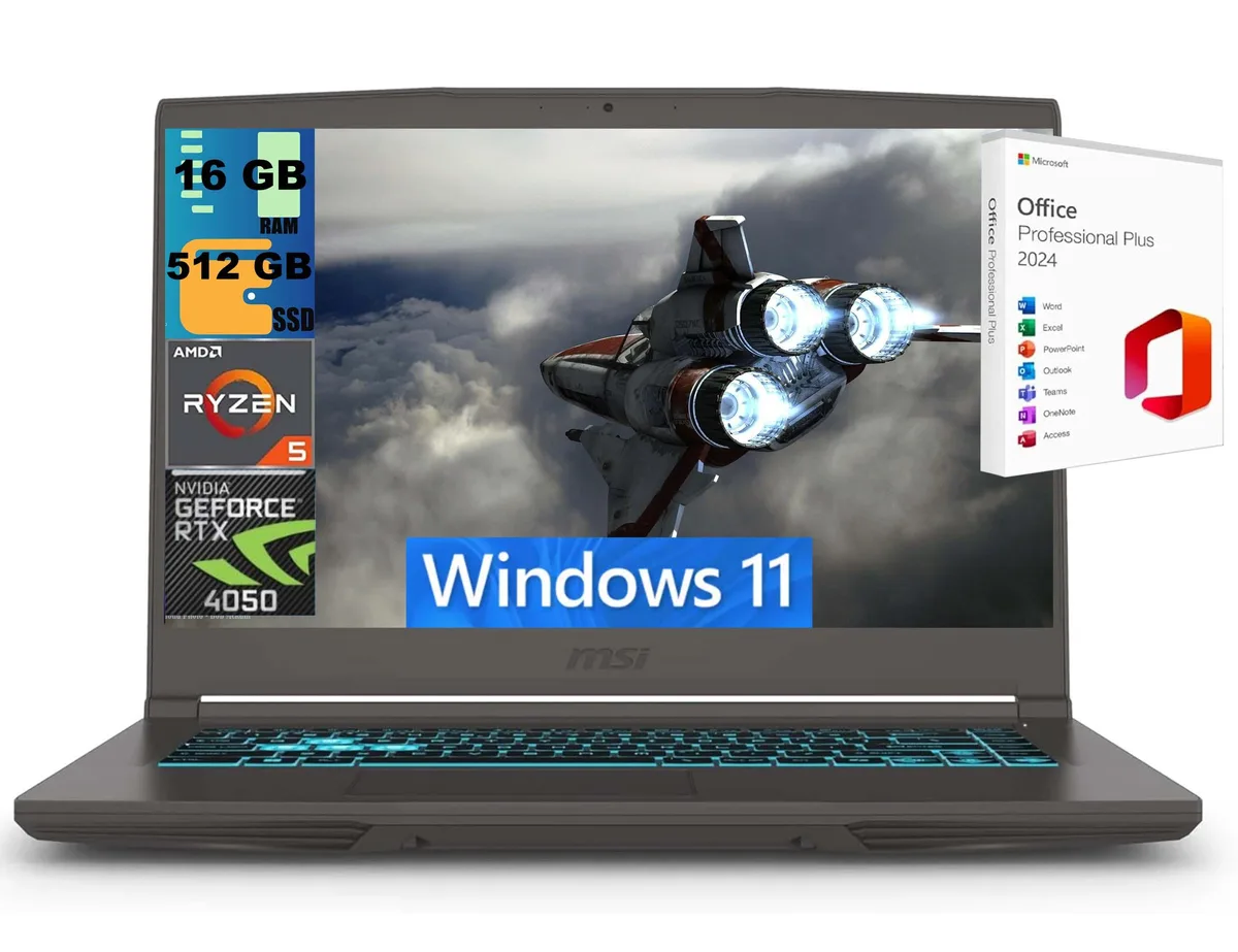 MSI MSI Thin 15 gaming laptop Ryzen 5 7535HS RTX 4050 16GB 512GB 15.6 144Hz — product photo