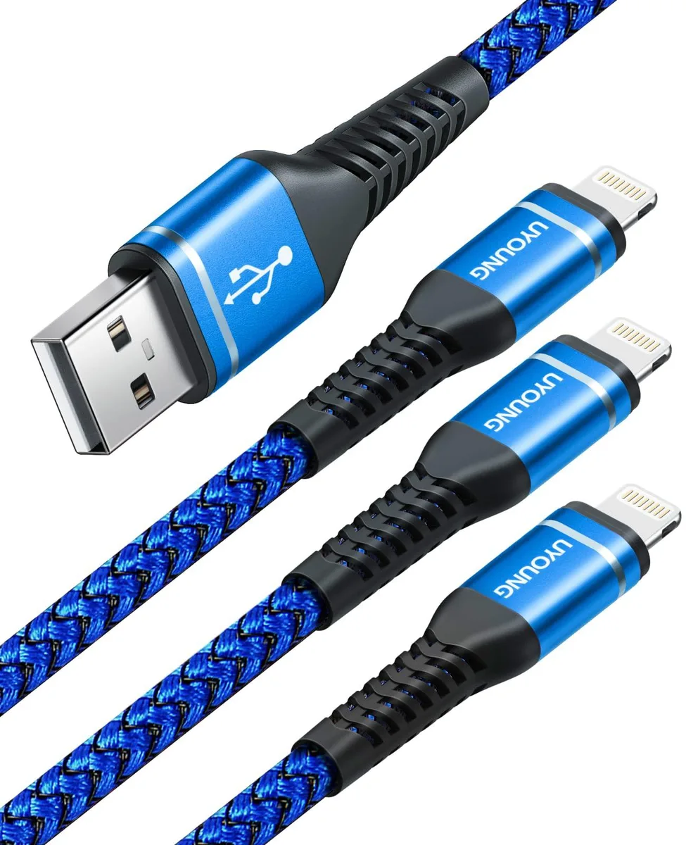  UYOUNG USB-A to Lightning Cable 3 ft Blue 3-Pack MFi Certified 2.4A — product photo