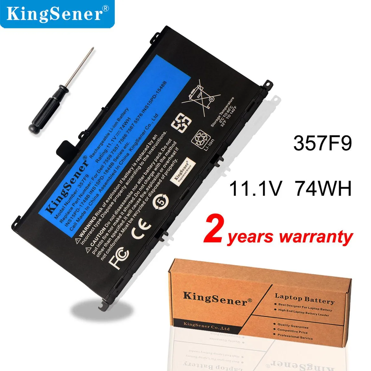 KingSener KingSener 357F9 11.1V 74WH laptop battery for Dell Inspiron 15 7000 7559 7557 7566 7567 5576 — product photo