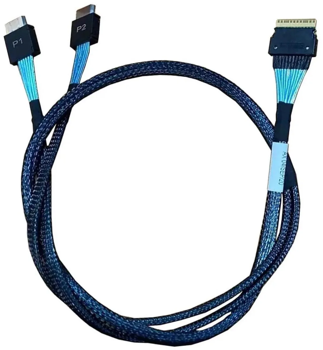 80cm SlimSAS 8X cable splitting to two oCuLink 4X connectors, SFF8654 74pin to dual SFF8611 36pin, shielded construction