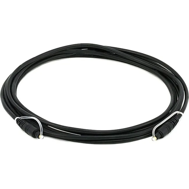 Black 12ft Toslink optical cable with gold-plated male connectors and molded strain relief