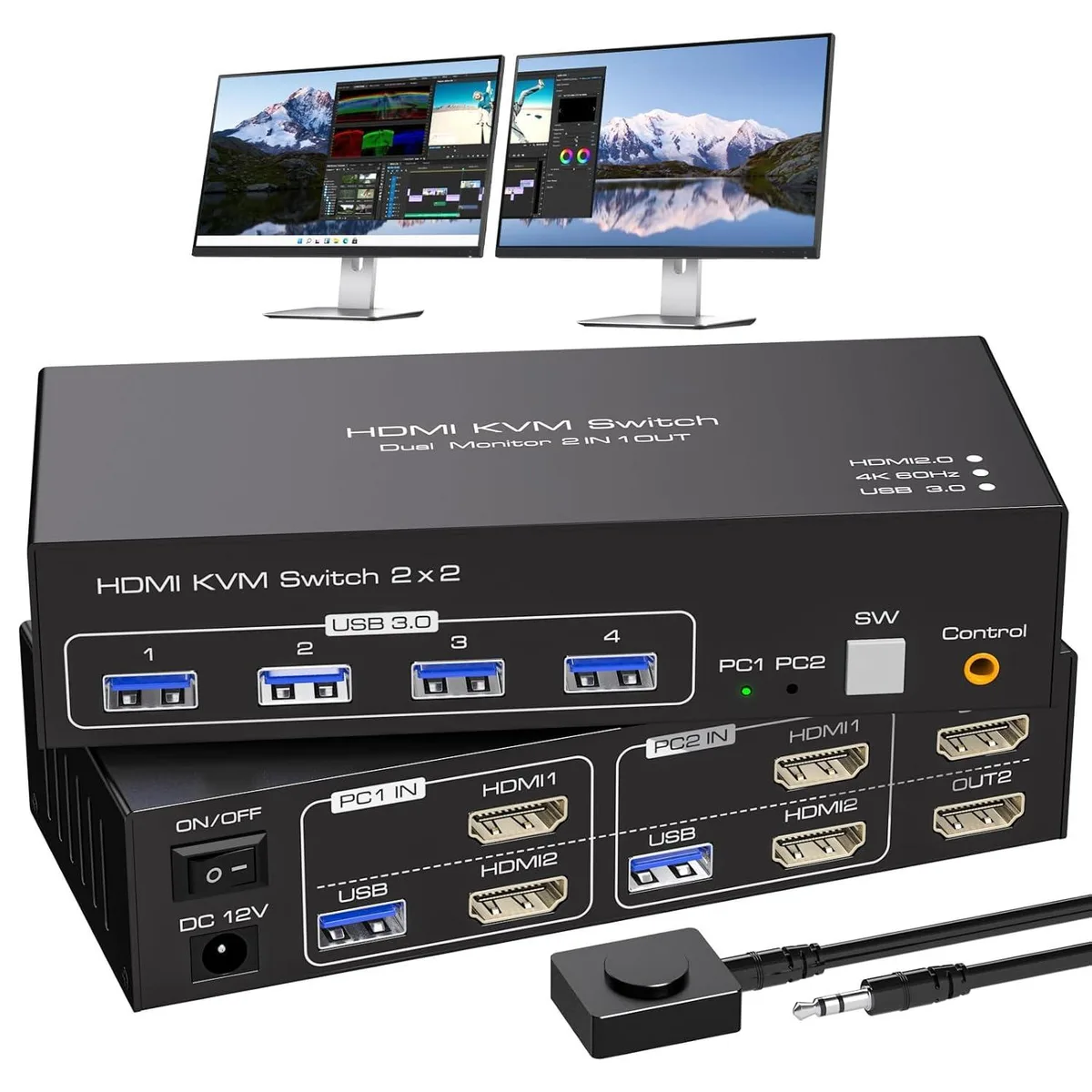 WRIARICH WRIARICH HDMI KVM Switch 2 Monitors 2 Computers 4K@60Hz USB 3.0 — product photo