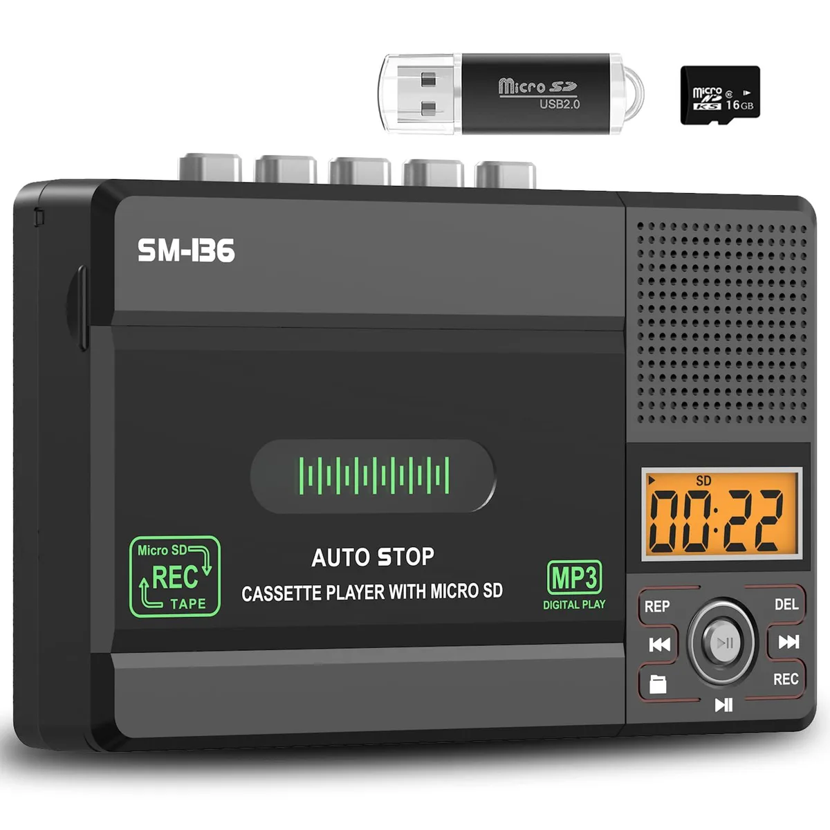 SEMIER Cassette Player Recorder Converter Black 16GB SD Card — product photo