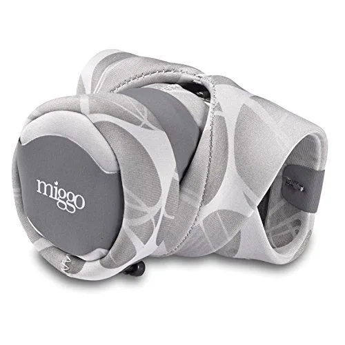 Black neoprene wrist strap and camera wrap with pebble texture, steel screw mount, lens cap pocket