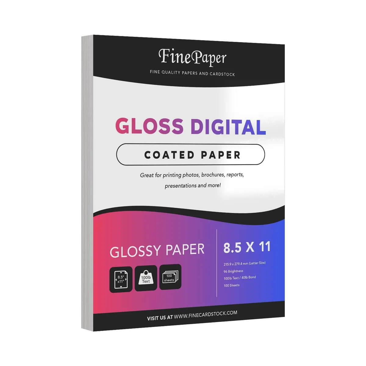Pack of 100 glossy white A4 sheets, double-sided finish