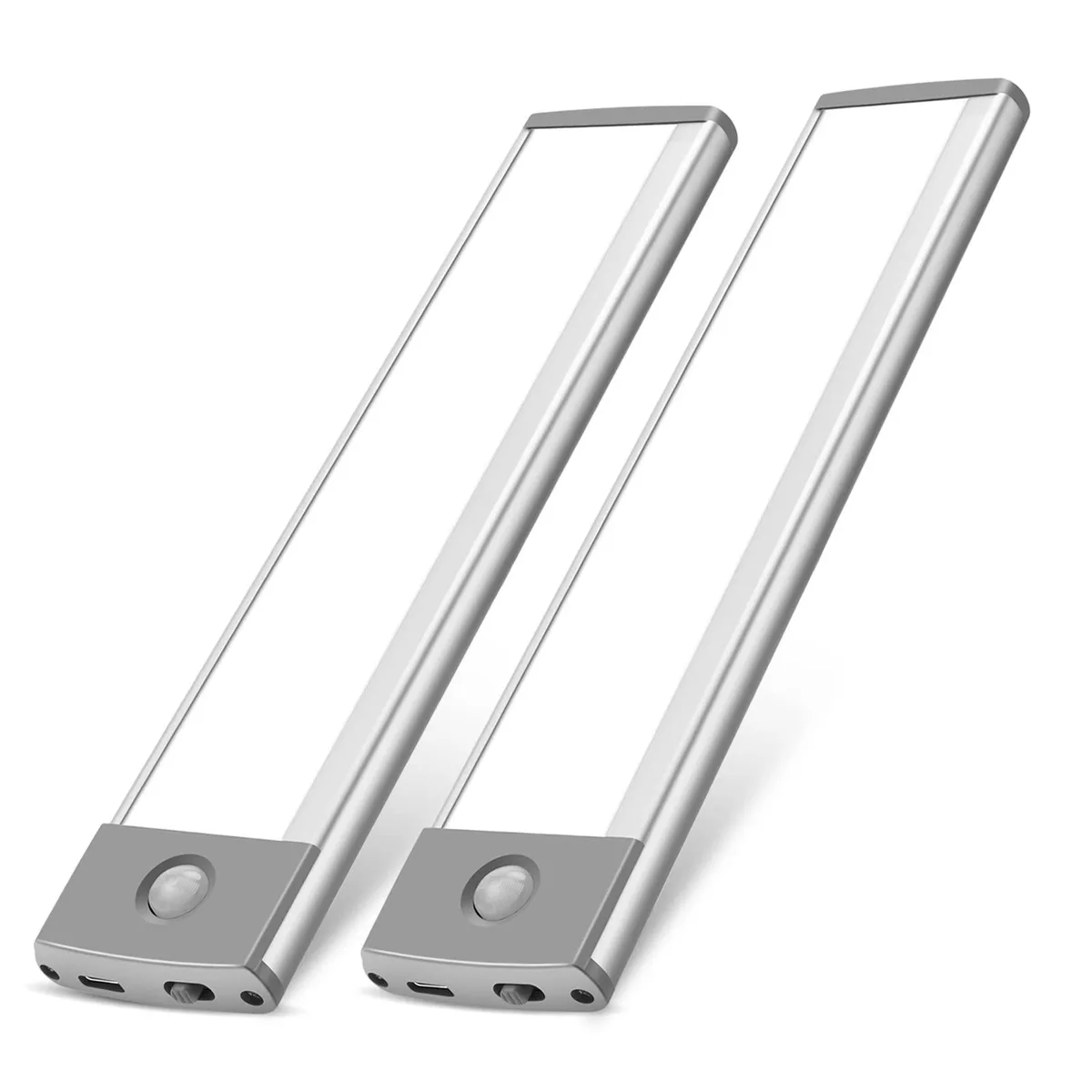 Two rectangular anodized bronze aluminum under-cabinet lights with magnetic backs
