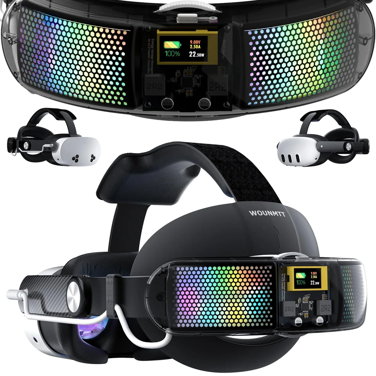  WOUNMTT 10000mAh Battery Head Strap for Meta Quest 3/3S Transparent RGB vr accessory — product photo