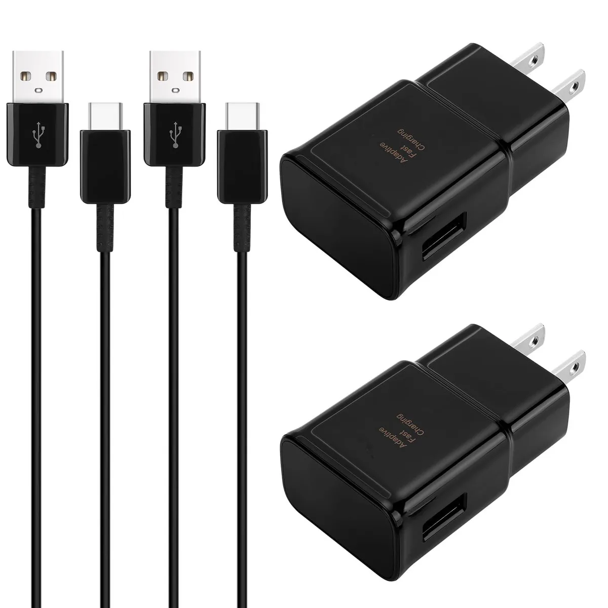 Black USB-C wall charger kit with two adapters and two 6.6ft cables