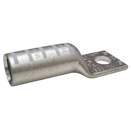 Copper compression lug, long barrel, one hole, 1/2 inch stud, white color code