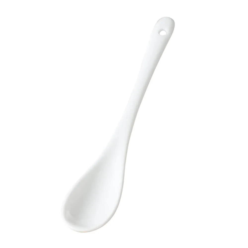 White ceramic spoon, 12.5 cm long, smooth glossy finish