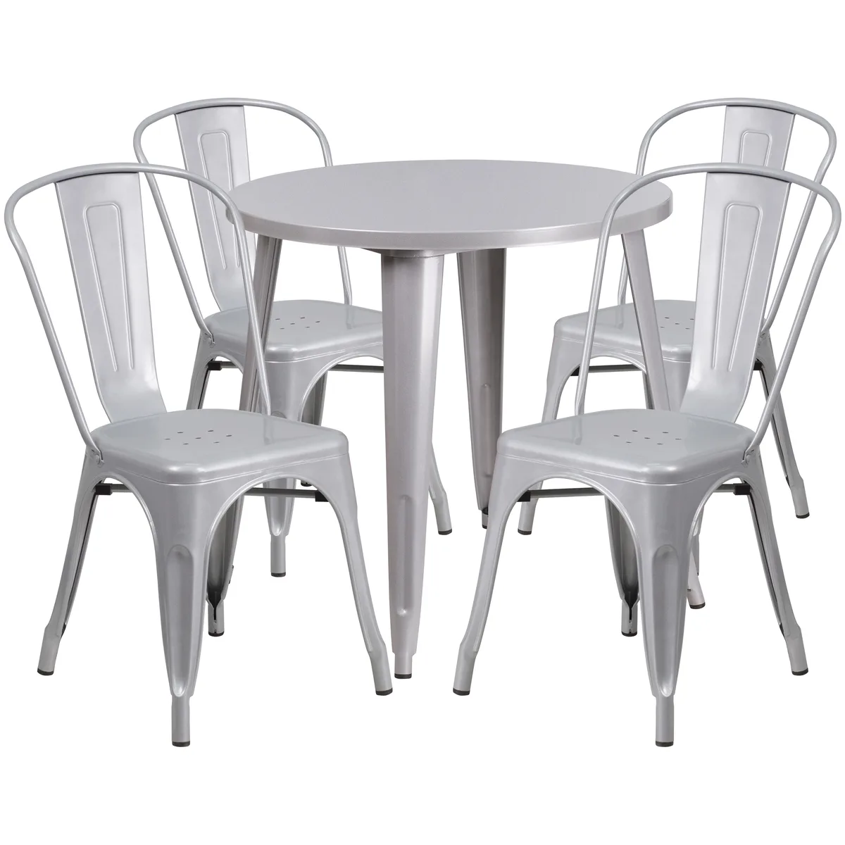 Flash Furniture Flash Furniture Dalton 30" Round Table Set 4 Cafe Chairs Silver — product photo