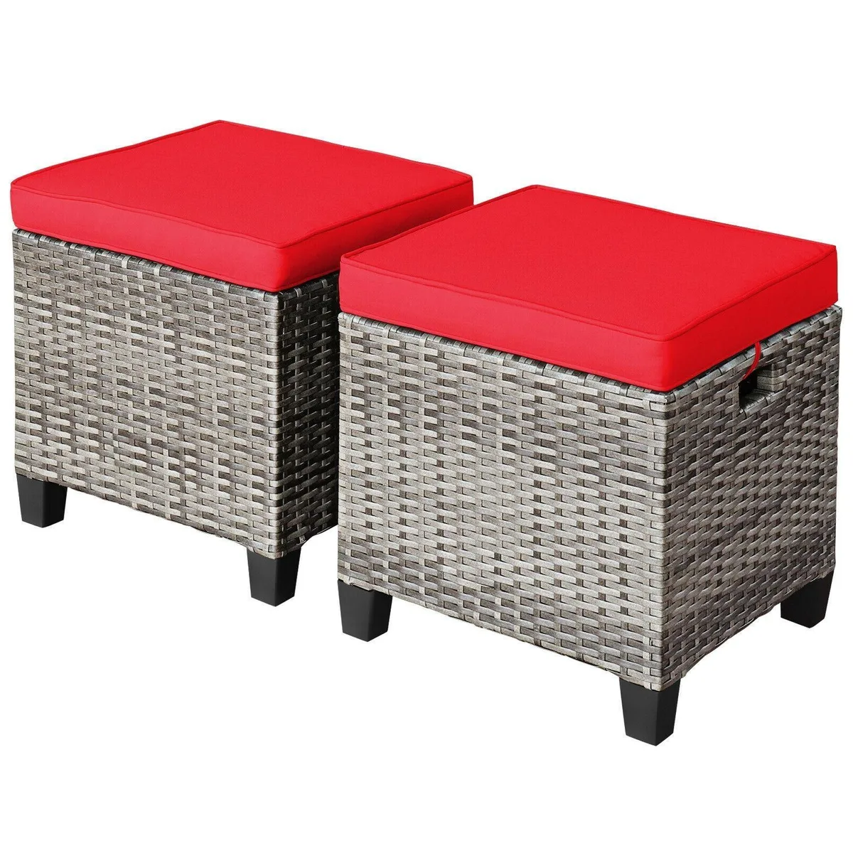 SlickBlue SlickBlue 2-Piece Rattan Ottoman Set Red 16x16x18 350 lbs — product photo