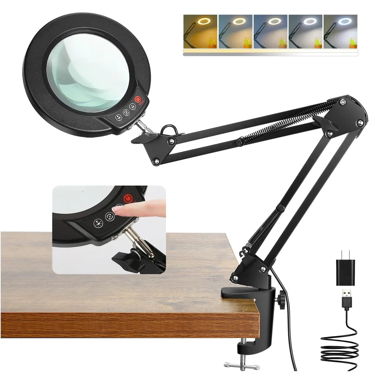  Coyeth 10X Magnifying Desk Lamp 4.3" Glass Lens Black — product photo