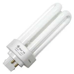 GE triple-tube plug-in CFL bulb with four-pin wedge base