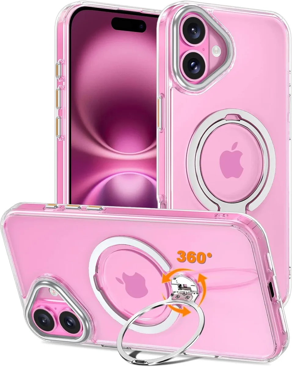 BONAEVER BONAEVER iPhone 16 Case Dual 360° Spin Magnetic Stand Ring Clear 6.1 — product photo