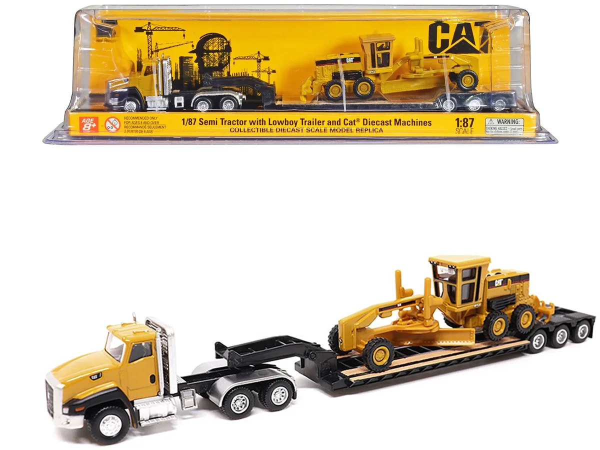 DieCast Masters DieCast Masters CAT CT660 Tractor &amp; Trailer with 163H Grader 1/87 hobby collectible — product photo