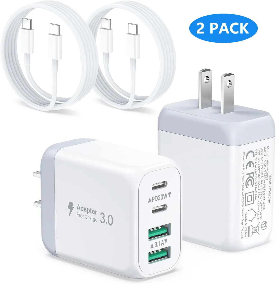 AUTYUE AUTYUE PD501 40W 4-Port USB-C Charger 2-Pack with 6ft Cables — product photo