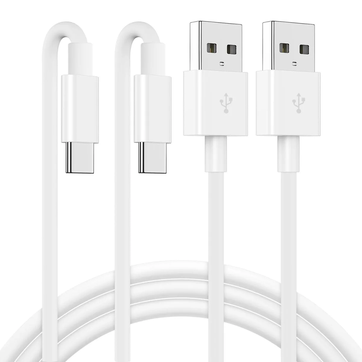 Two white USB-A to USB-C cables coiled side by side
