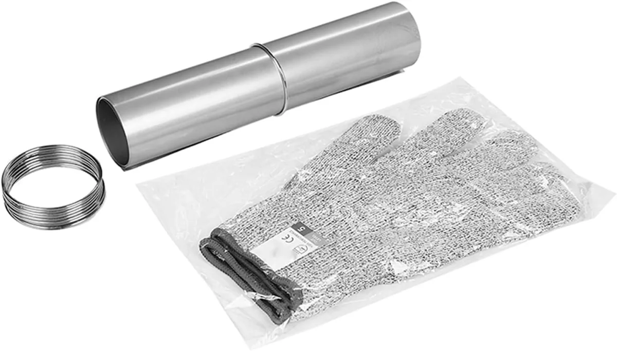 Lightweight titanium stove pipe, 9.8 ft folded with six clamps