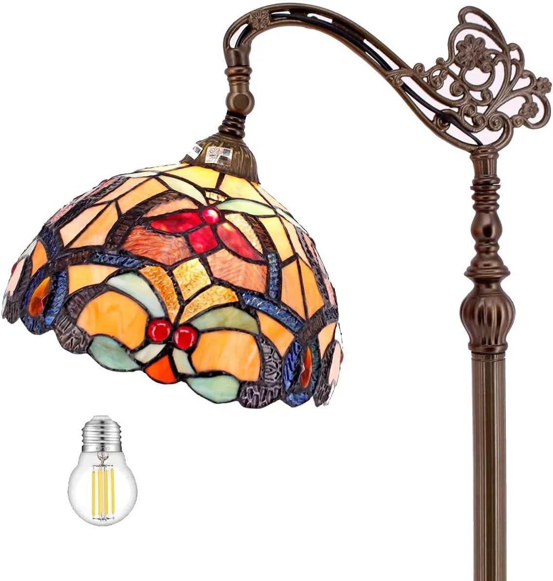 TUKO TUKO Tiffany Floor Lamp Orange Liaison Stained Glass 12x18x64 Inches S617 Series — product photo