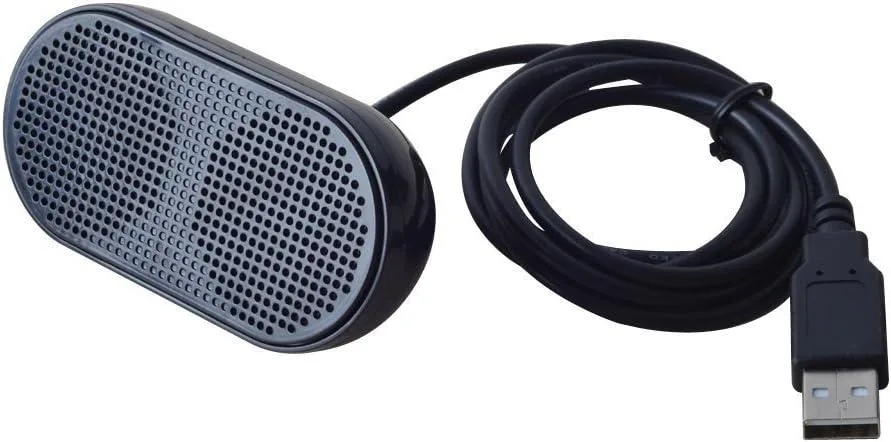 Small black USB speaker, rectangular, 3.14 x 1.2 x 1.78 inch, 90G, 47inch cable