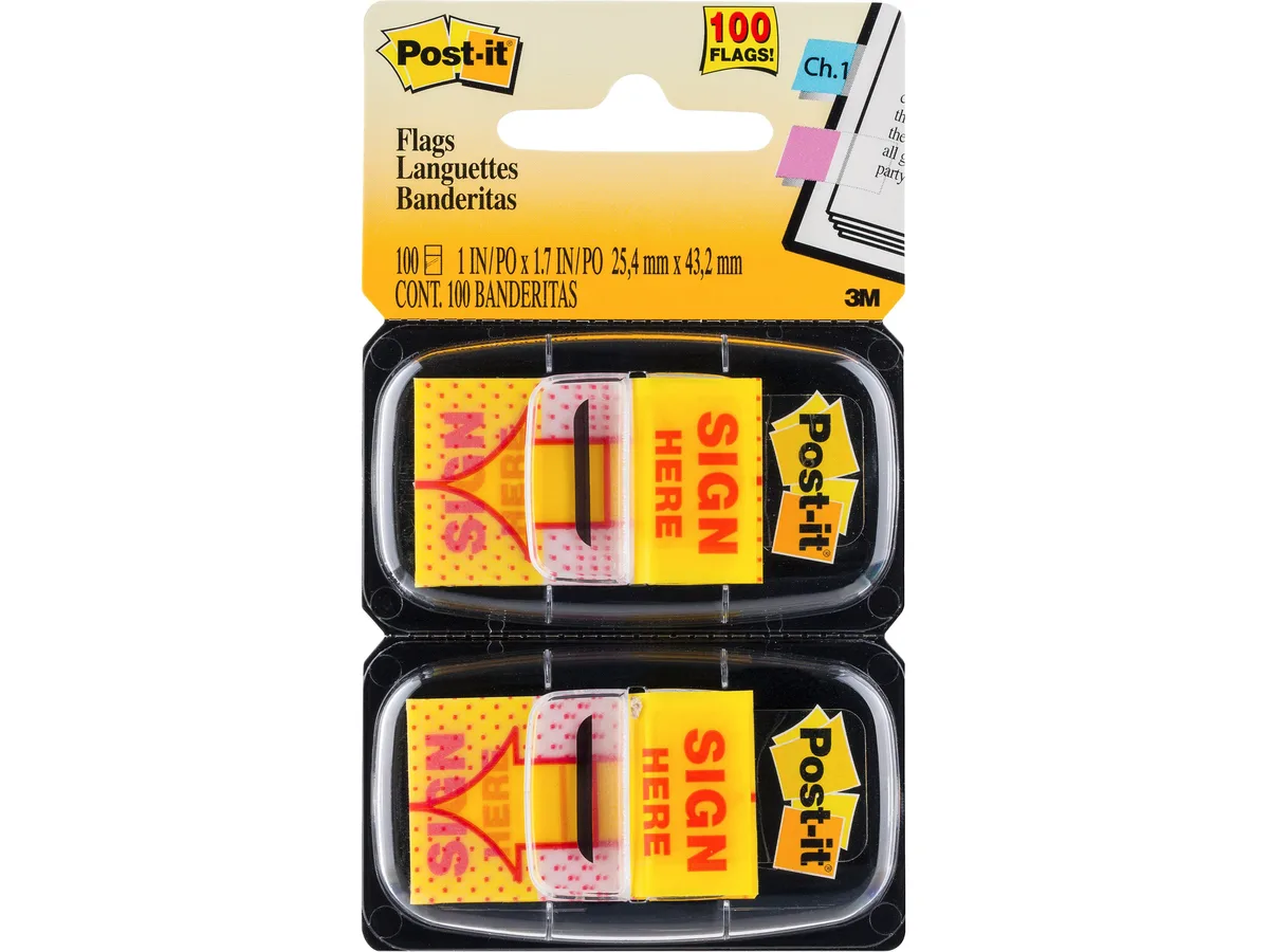Pack of 100 yellow Post-it Sign Here arrow flags