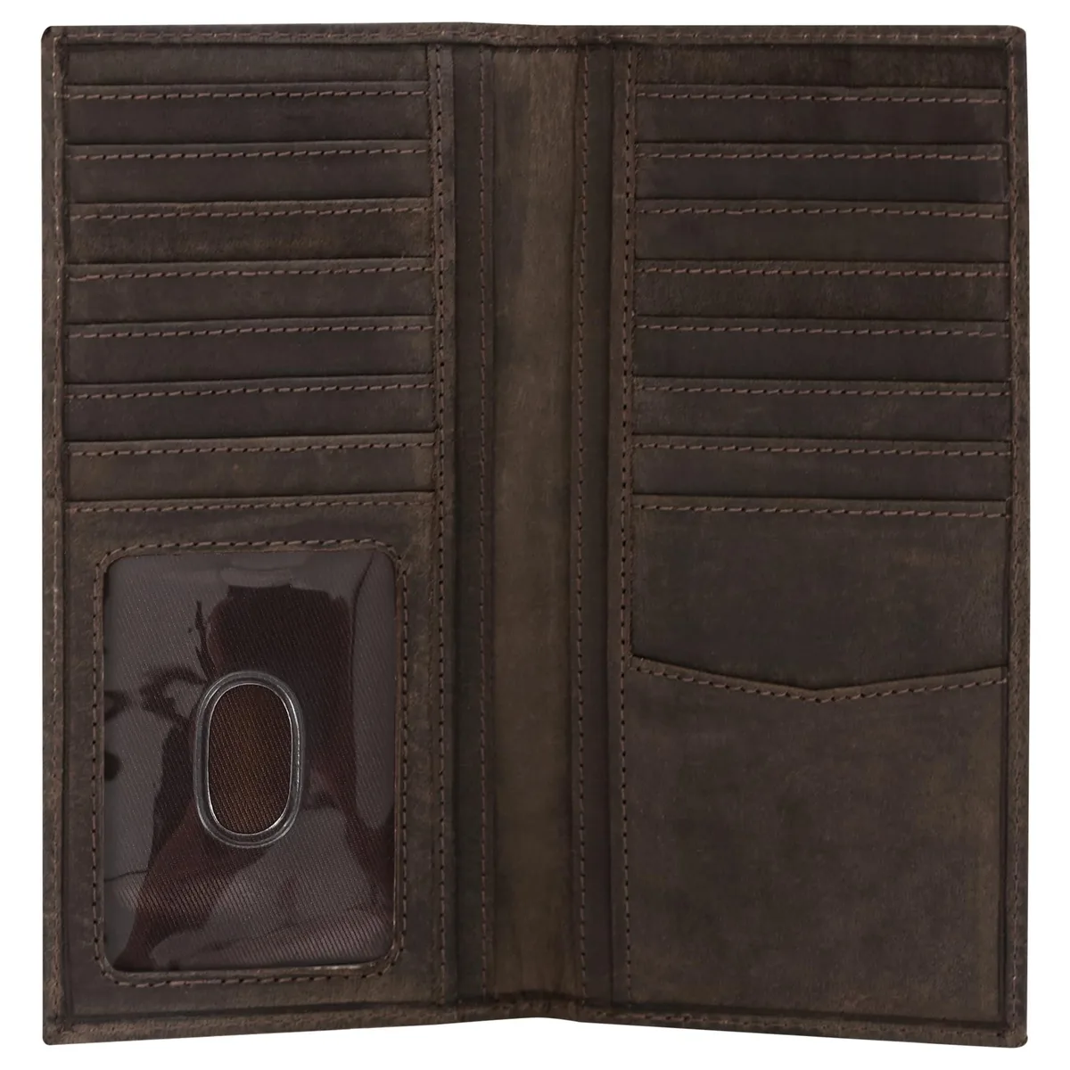  ELIZO Brown Leather Bifold Wallet 16 Card Slots — product photo