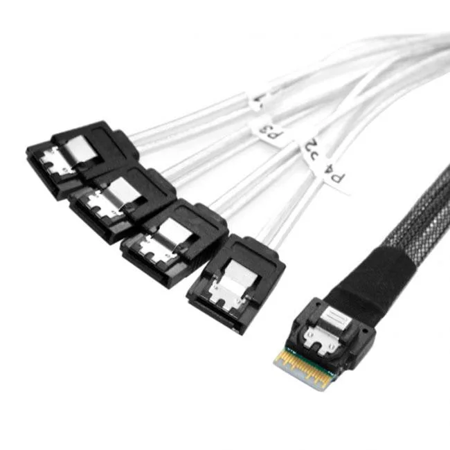 Shenzhen Shenzhong TECH. CO. LTD. Shenzhen Shenzhong TECH. CO. LTD. Slim Line SAS 4.0 SFF-8654 4i 38pin to 4 SATA 7pin Cable 50cm — product photo