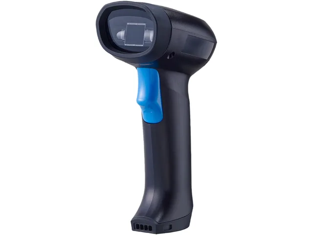 Black handheld corded barcode scanner with LED light