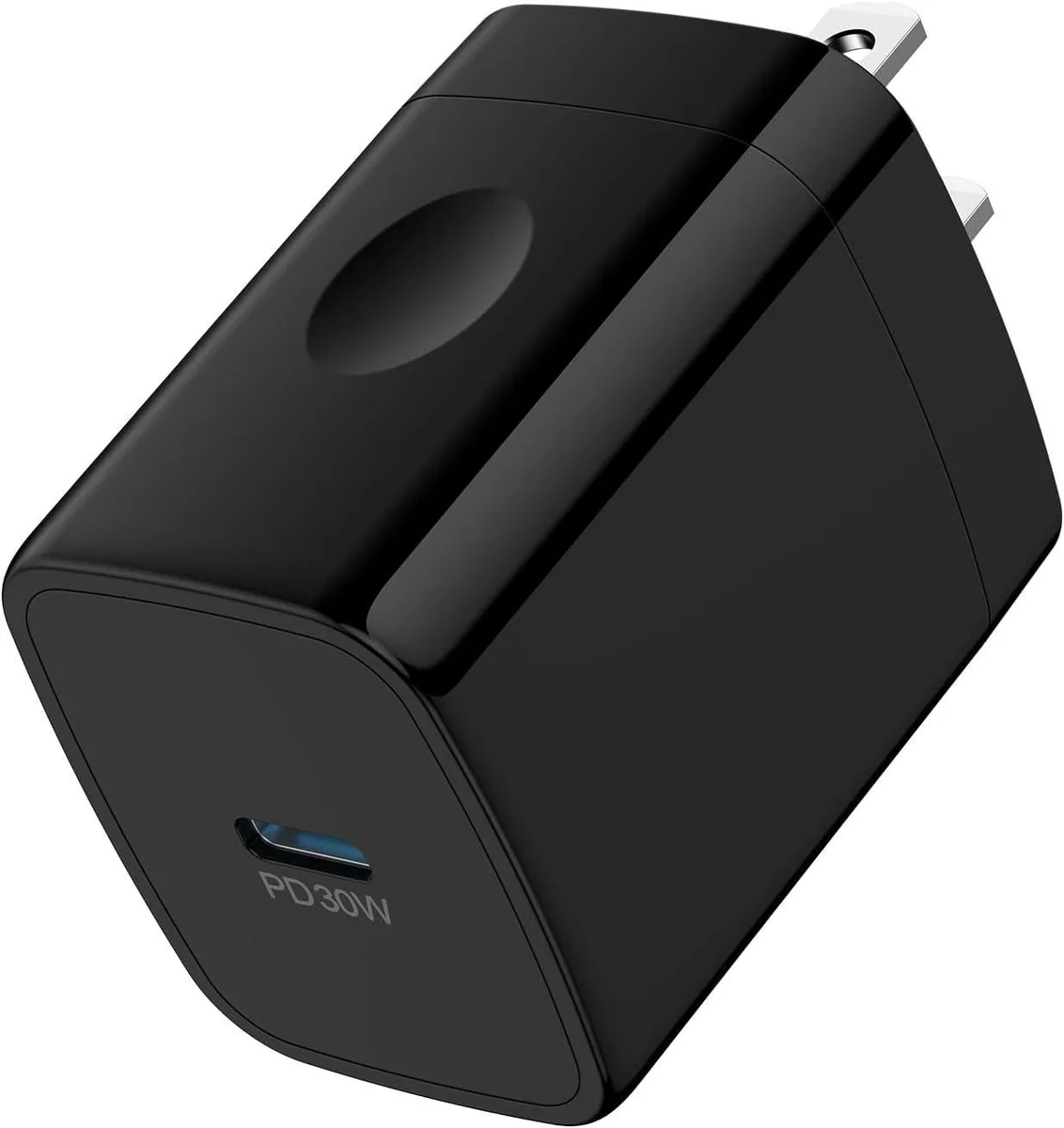 Compact white USB-C wall charger with foldable prongs