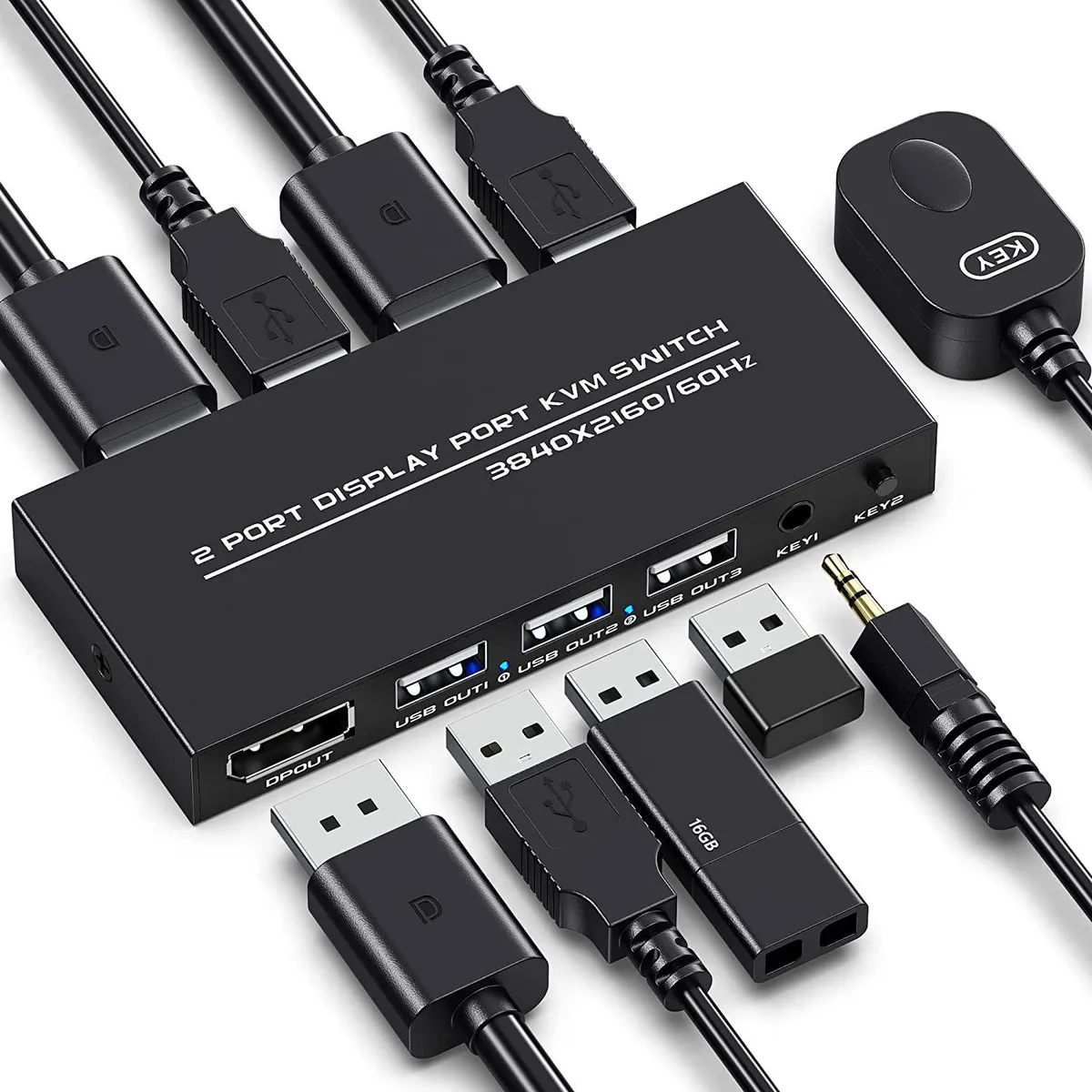 ETECH ETECH 2 Port DisplayPort KVM Switch 4K@60Hz Remote — product photo