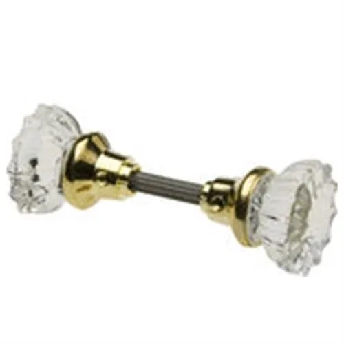 Pair of clear acrylic replacement knobs with brass-finish shanks and square spindle drive