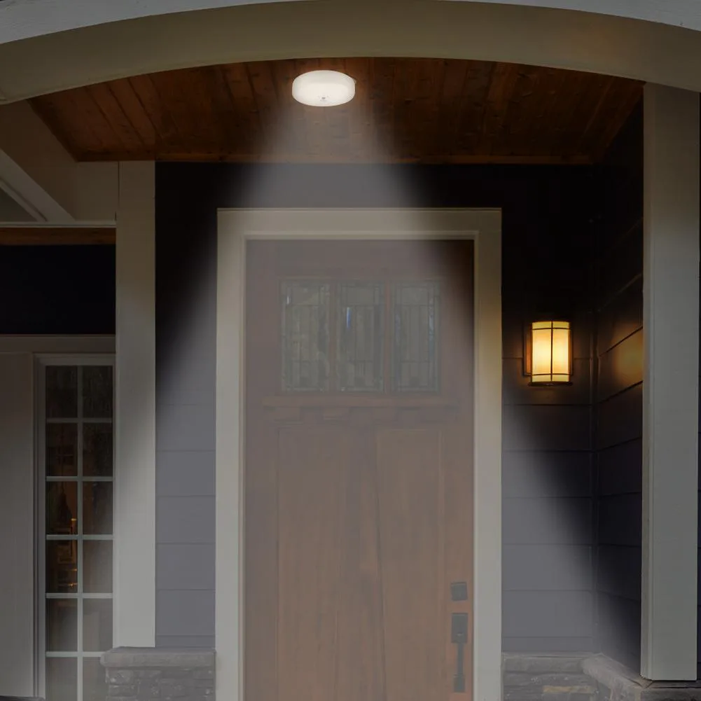 White circular battery-powered LED ceiling light with motion sensor
