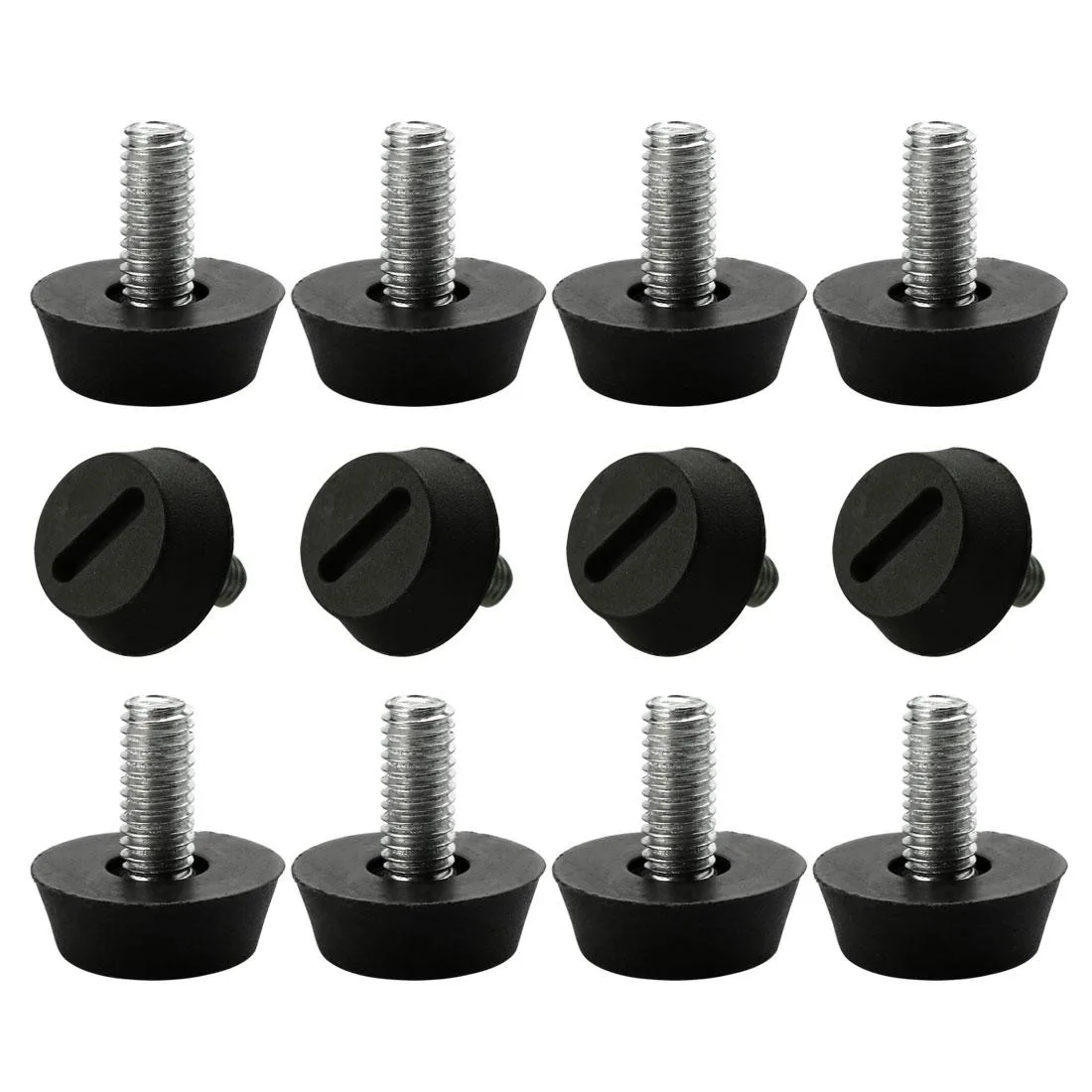 Twelve M6 adjustable leveling feet with 13mm thread and 20mm plastic base
