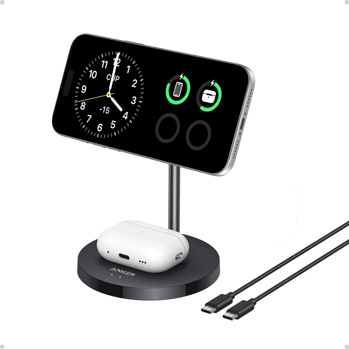 Anker MagGo A2544 2-in-1 Qi2 15W Wireless Charger Black — product photo