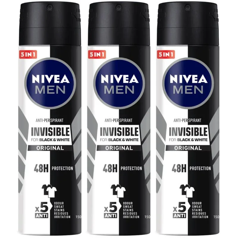 Nivea Nivea NIVE-SPR-BW-15003 Invisible Black &amp; White Spray 150 ml 3-Pack skin care — product photo