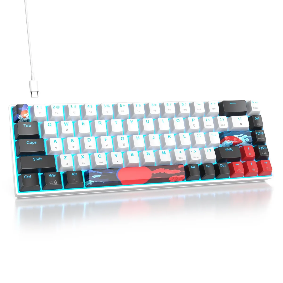  Redragon 65% Mechanical Gaming Keyboard 68 Keys Linear Red Switch White Ice Blue — product photo