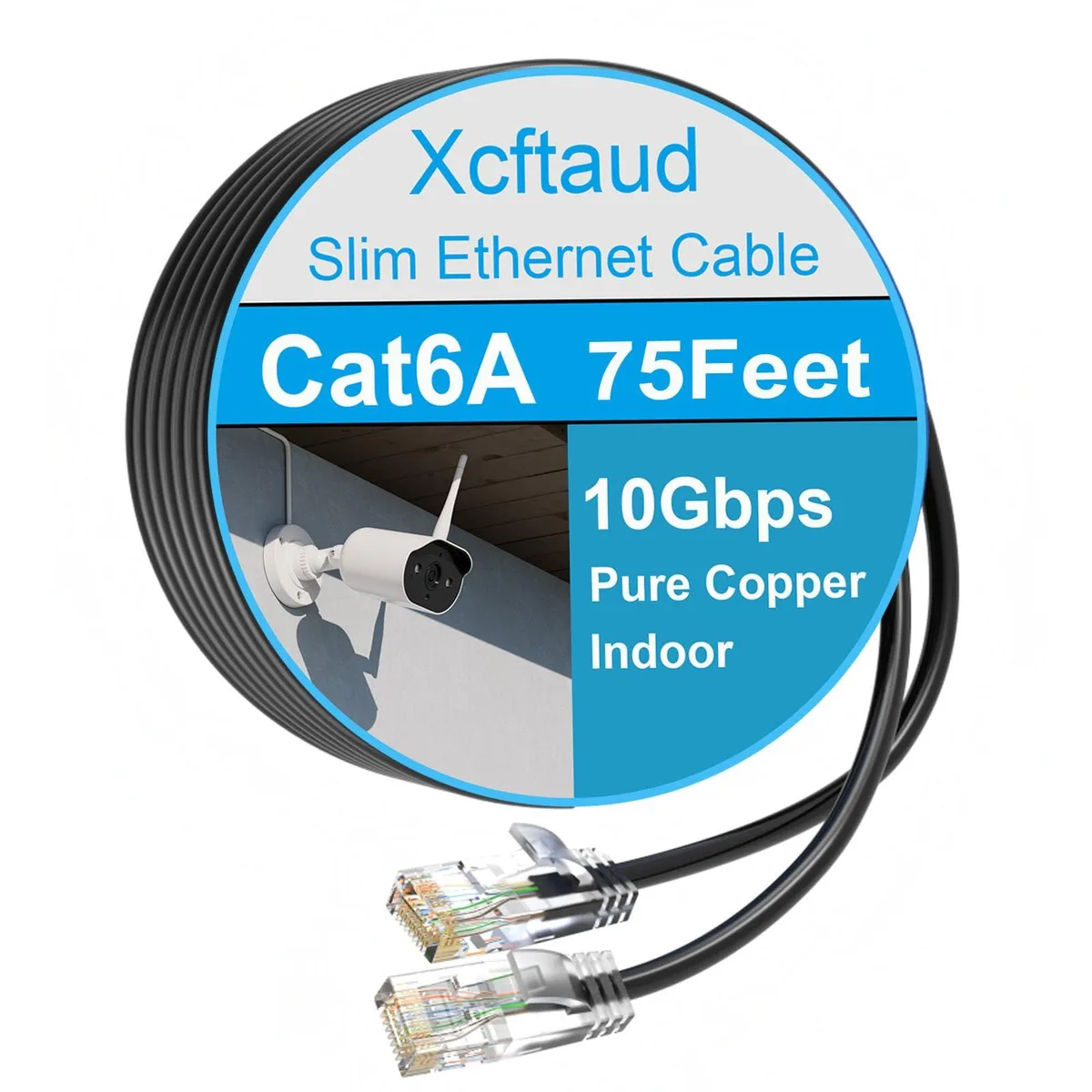  Xcftaud u6abk75 Cat6a network ethernet cable 75 ft 28AWG 10Gbps 550MHz Black — product photo