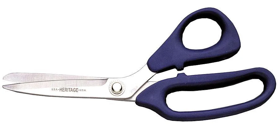 Bent trimmer with soft blue plastic handle and stainless steel blade