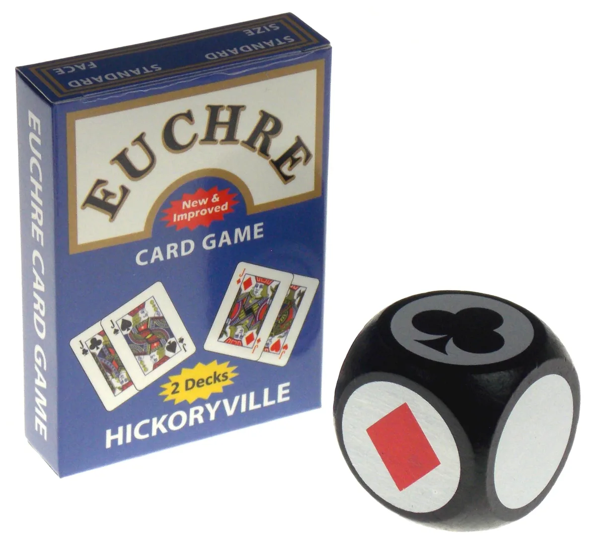  Worry Free Gadgets Euchre Playing Cards Bundle — 2 Decks with 40 mm Trump Suit Marker Dice — product photo
